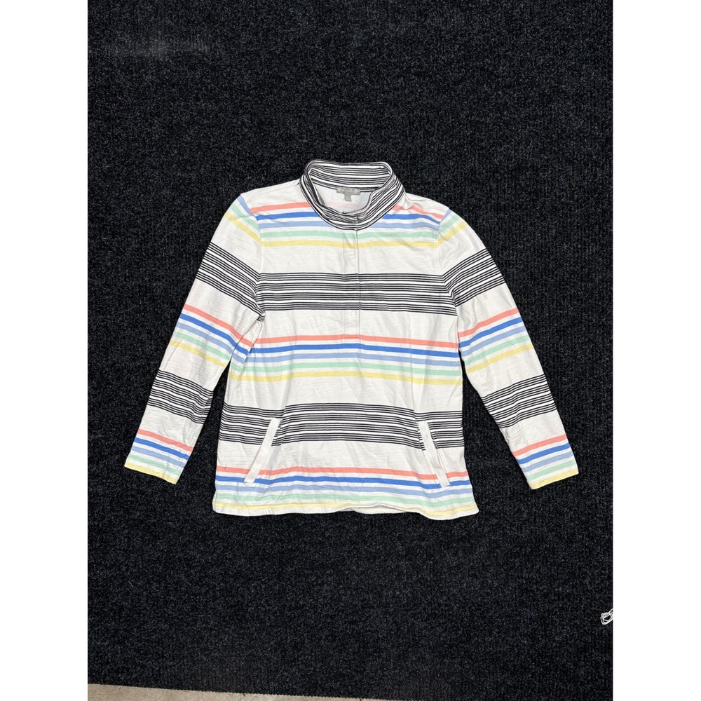T by Talbots Rainbow Striped Mock Neck Snap Pullover Top UPF 50 Large Petite LP